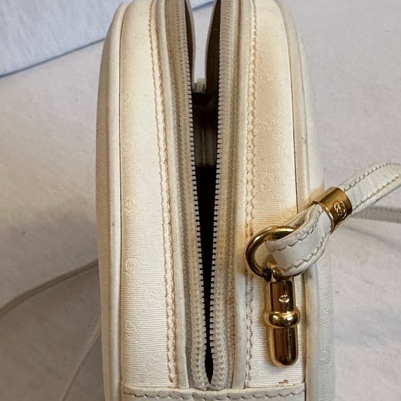 Vintage Gucci Monogram Logo White Canteen Round Crossbody Leather Shoulder Bag - Picture 7 of 14